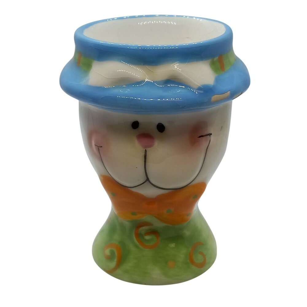 Easter Bunny Egg Cup Hand-Painted Ceramic Decoration Vintage